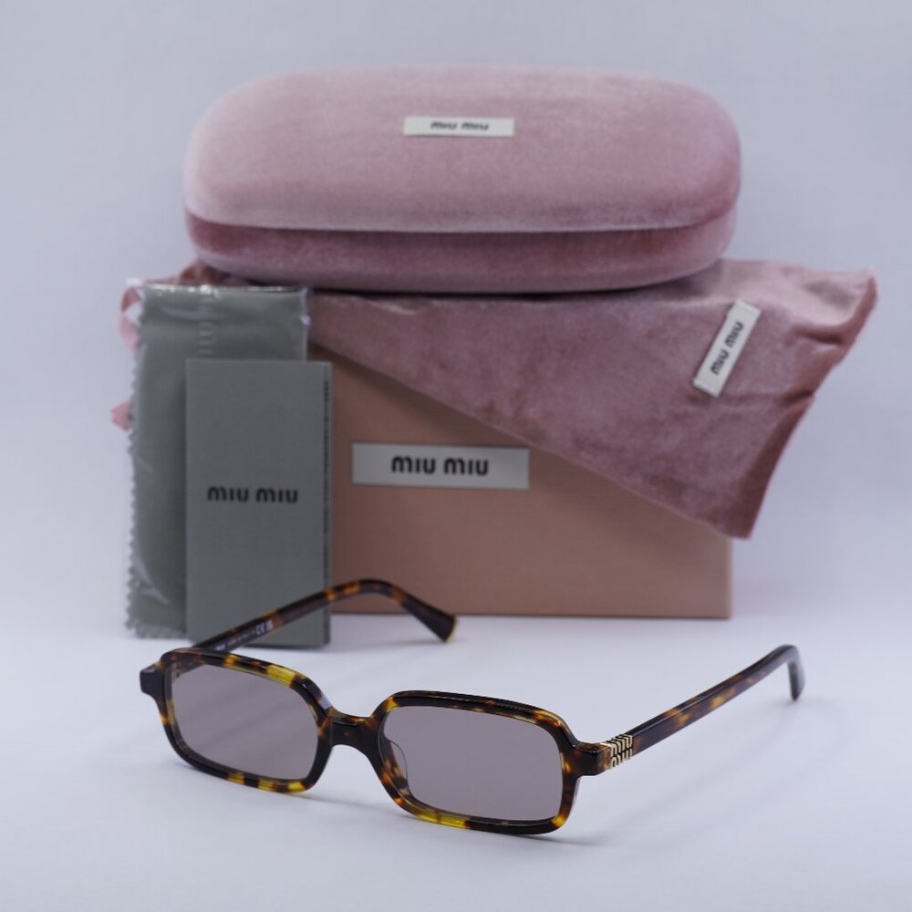 Miu Miu MU11ZS 14L20I Rectangle Sunglasses - Havana / Purple Brown